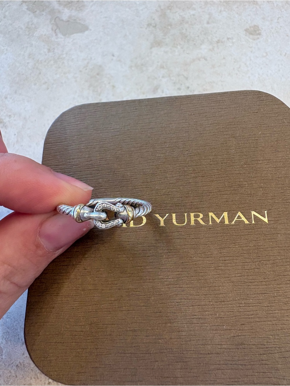 David Yurman Silver Cable Bracelet with Knot and Pavé Accents